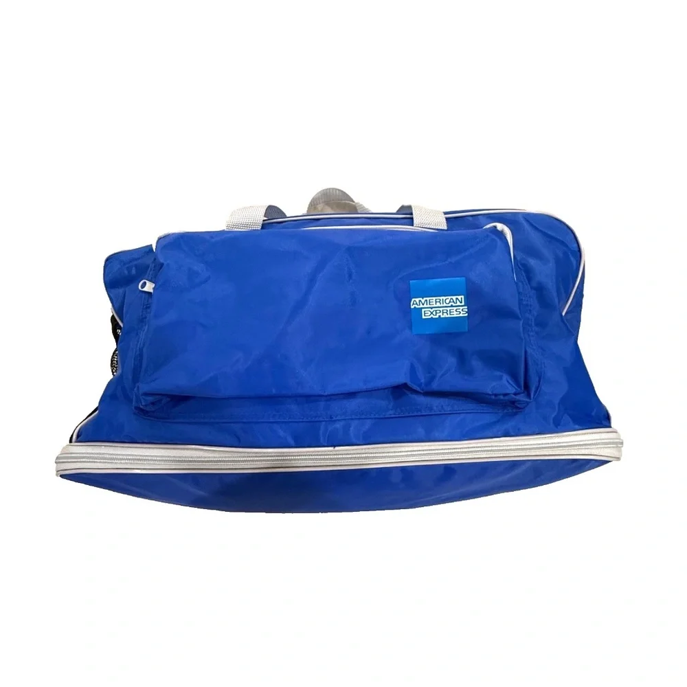 American Express Vintage Expandable Duffle/Gym Bag w/Handles/Shoulder Strap Blue